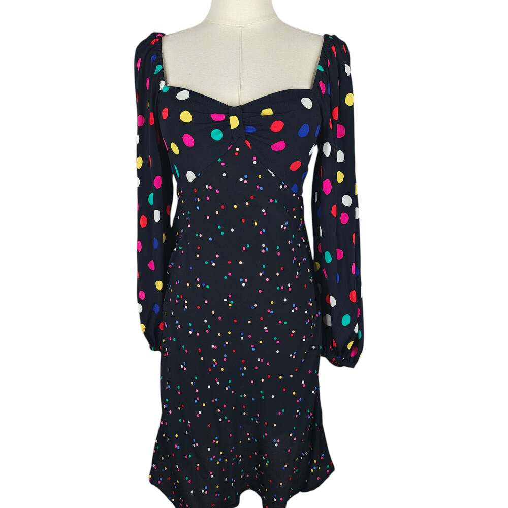 RIXO x Target Black Multicolor Polka Dot Puff Sleeve Smocked Mini Dress Sz S